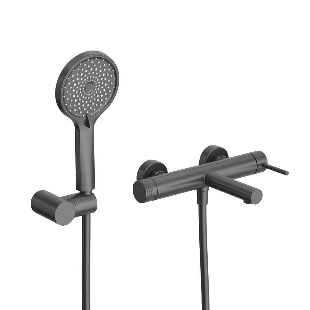 RELAX-VD-NOP Смеситель для ванны и душа однорычажный в комплекте с ручным душем, шлангом и держателем, черный матовый - Gidratop.ru изображение