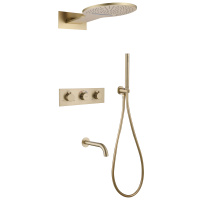 Душевая система ABBER Wasser Kreis AF8150G скрытого монтажа с изливом, термостат, золото матовое - Gidratop.ru изображение