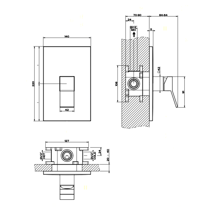 Gessi Rettangolo K встраиваемый однорычажный смеситель для душа (внешняя часть), цвет: хром - Gidratop.ru изображение