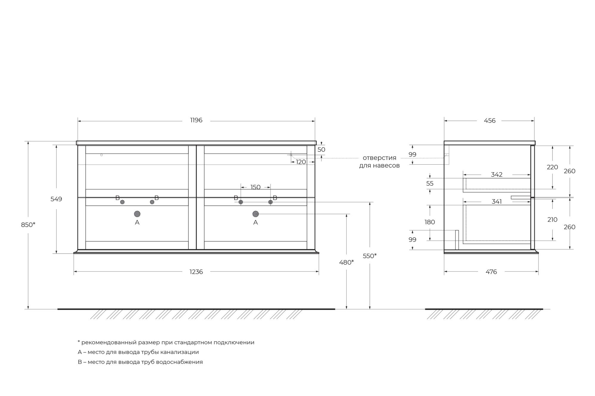 TIFFANY База под раковину с 4-мя выдвижными ящиками  54954 Bianco opaco, 120x46x55 - Gidratop.ru изображение