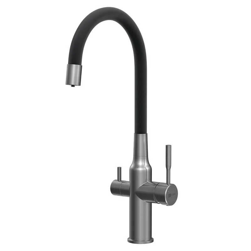 Смеситель для кухонной мойки Lemark Expert LM5083GMN-Black, с подключением к фильтру с питьевой водой, графит/черный - Gidratop.ru изображение