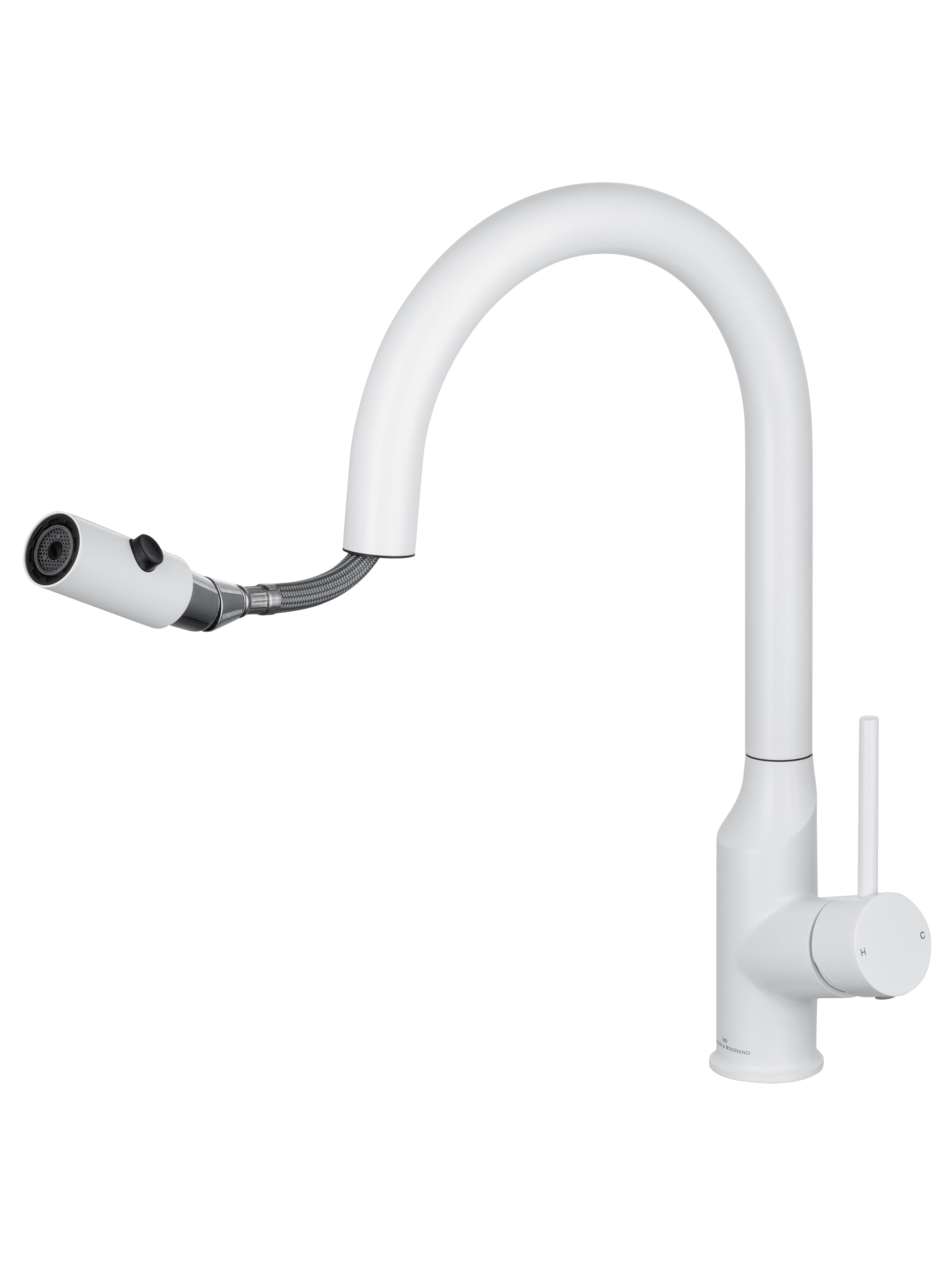 Смеситель для кухни с выдвижным изливом WONZON & WOGHAND, Белый матовый (WW-A21252-MW) - Gidratop.ru изображение