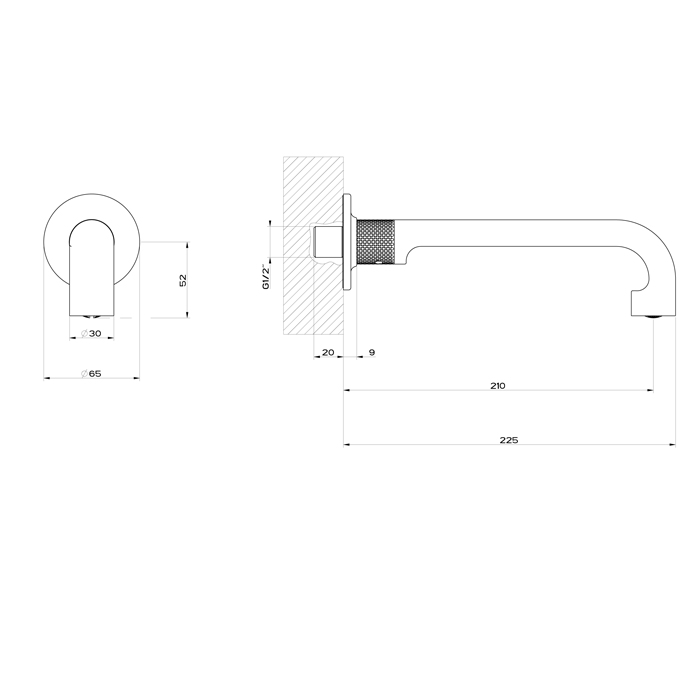 GESSI INCISO настенный излив 210мм, на 1/2, комбинируемый с удаленным управлением (не входит в комплект), цвет: nero XL - Gidratop.ru изображение