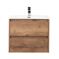 KRAFT База под раковину подвесная с фрезерованными ручками по всей длине фасада с двумя выкатными ящиками, Rovere Tabacco, 700x460x500, KRAFT-700-2C-SO-RT - Gidratop.ru изображение