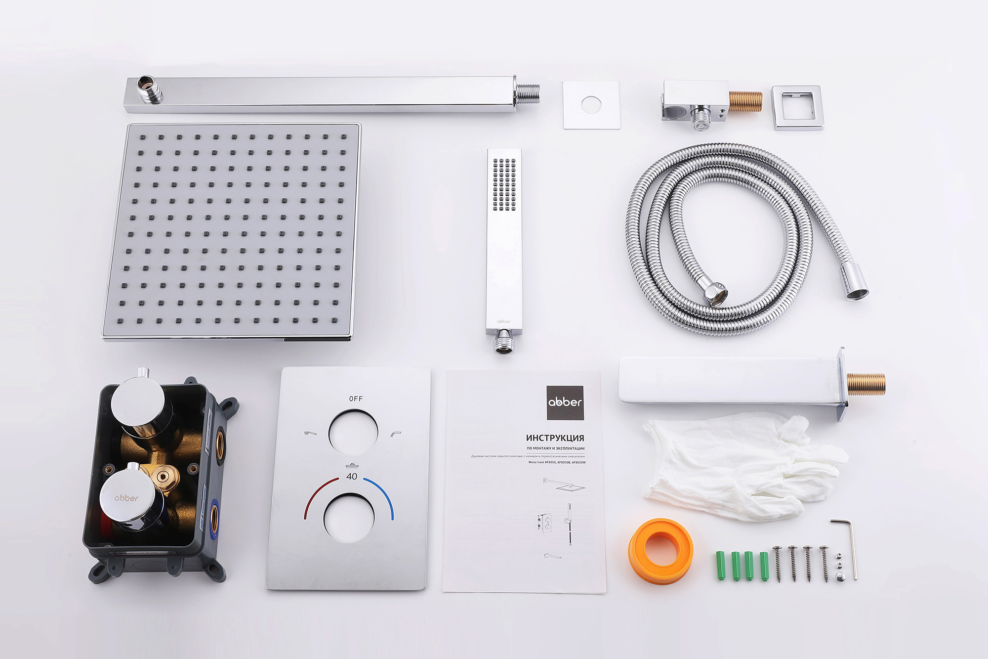 Душевая система ABBER Weiss Insel AF8050 скрытого монтажа с изливом, термостат, хром - Gidratop.ru изображение