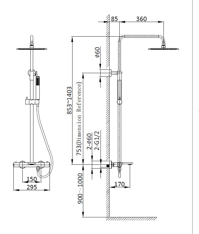 Душевая стойка Vogue VSFS-1V1TGM термостатическая, вороненая сталь - Gidratop.ru изображение