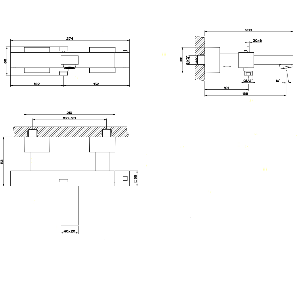 Gessi Rettangolo термостатический смеситель для ванны с автоматическим переключателем ванна/душ, цвет: хром - Gidratop.ru изображение