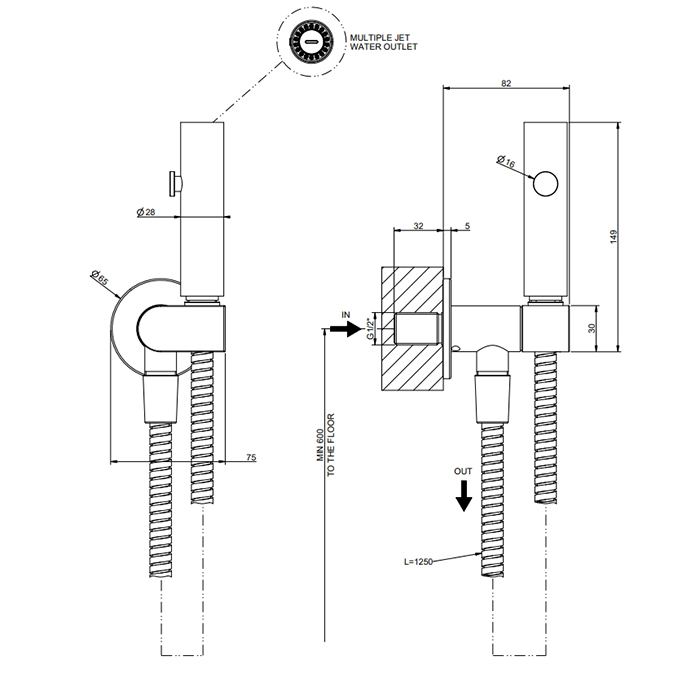 GESSI ELEGANZA гигиенический душ с настенным держателем с подводом воды и шлангом 1250 мм., цвет Copper PVD - Gidratop.ru изображение