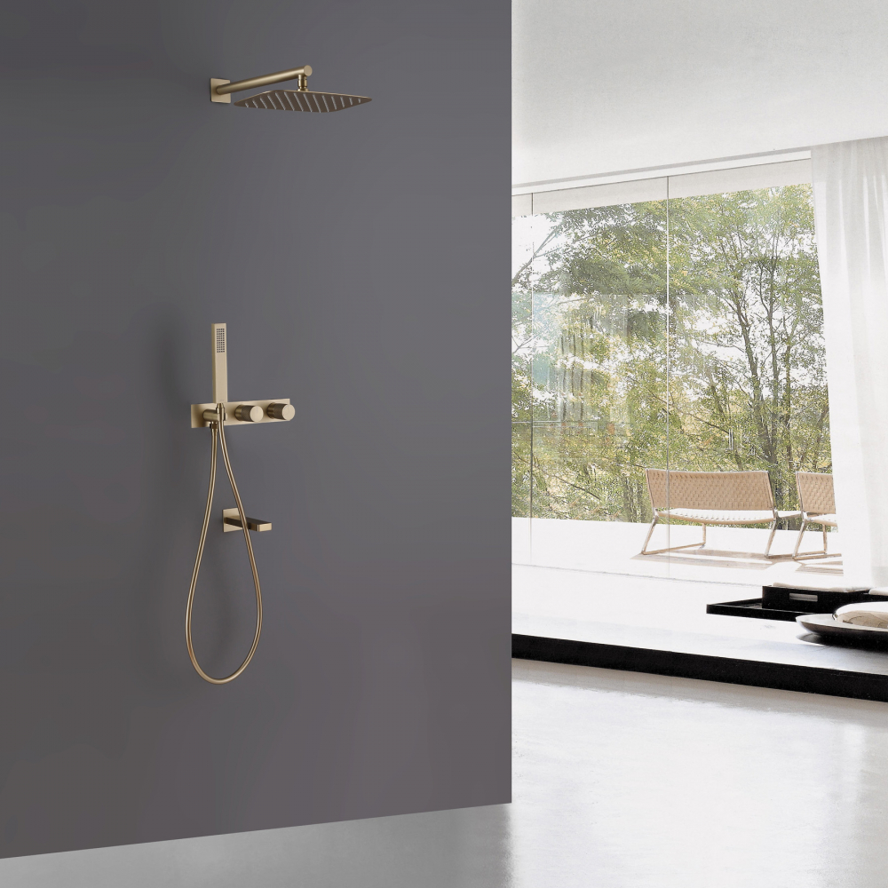 Душевая система ABBER Rund AF8717G скрытого монтажа с изливом, золотое матовое - Gidratop.ru изображение