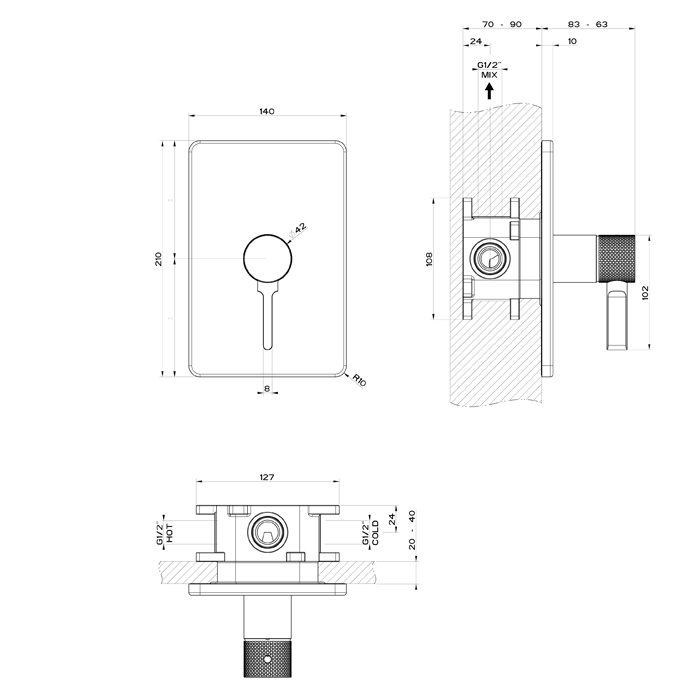 GESSI INCISO встраиваемый смеситель, на 1 источник (внешняя часть), цвет: finox - Gidratop.ru изображение