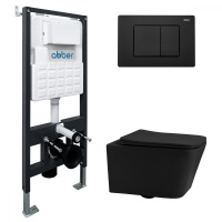 Комплект подвесной унитаз ABBER Rechteck AC1201MB черный матовый с инсталляцией AC0105 и кнопкой AC0120MB черный матовый - Gidratop.ru изображение