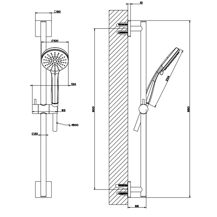 Gessi Emporio shower штанга в комплекте с душевой лейкой на 3 позиции, шланг 1,50 м, цвет: Chrome - Gidratop.ru изображение