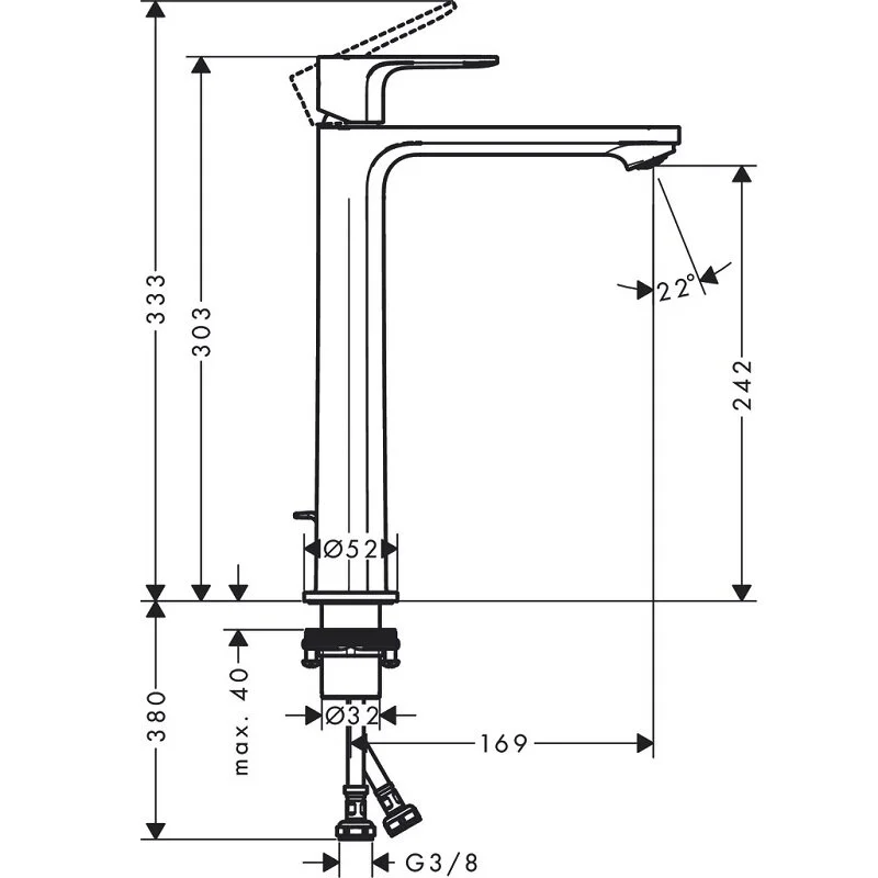 Смеситель для раковины Hansgrohe Rebris 72590000 S, с донным клапаном, хром глянцевый - Gidratop.ru изображение