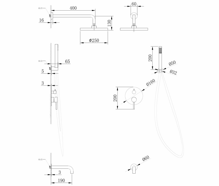 Душевая система ABBER Wasser Kreis AF8117G скрытого монтажа с изливом, золото матовое - Gidratop.ru изображение