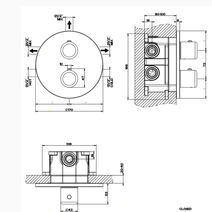 Gessi Goccia встраиваемый термостат, подключение на 3/4, с переключателем на 3 выхода(внешние части), цвет: хром - Gidratop.ru изображение