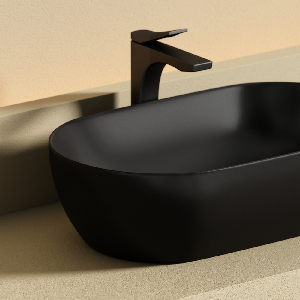 Раковина CERAMICANOVA Twist накладная овальной формы 500x300x140 черный матовый CN12001MB - Gidratop.ru изображение