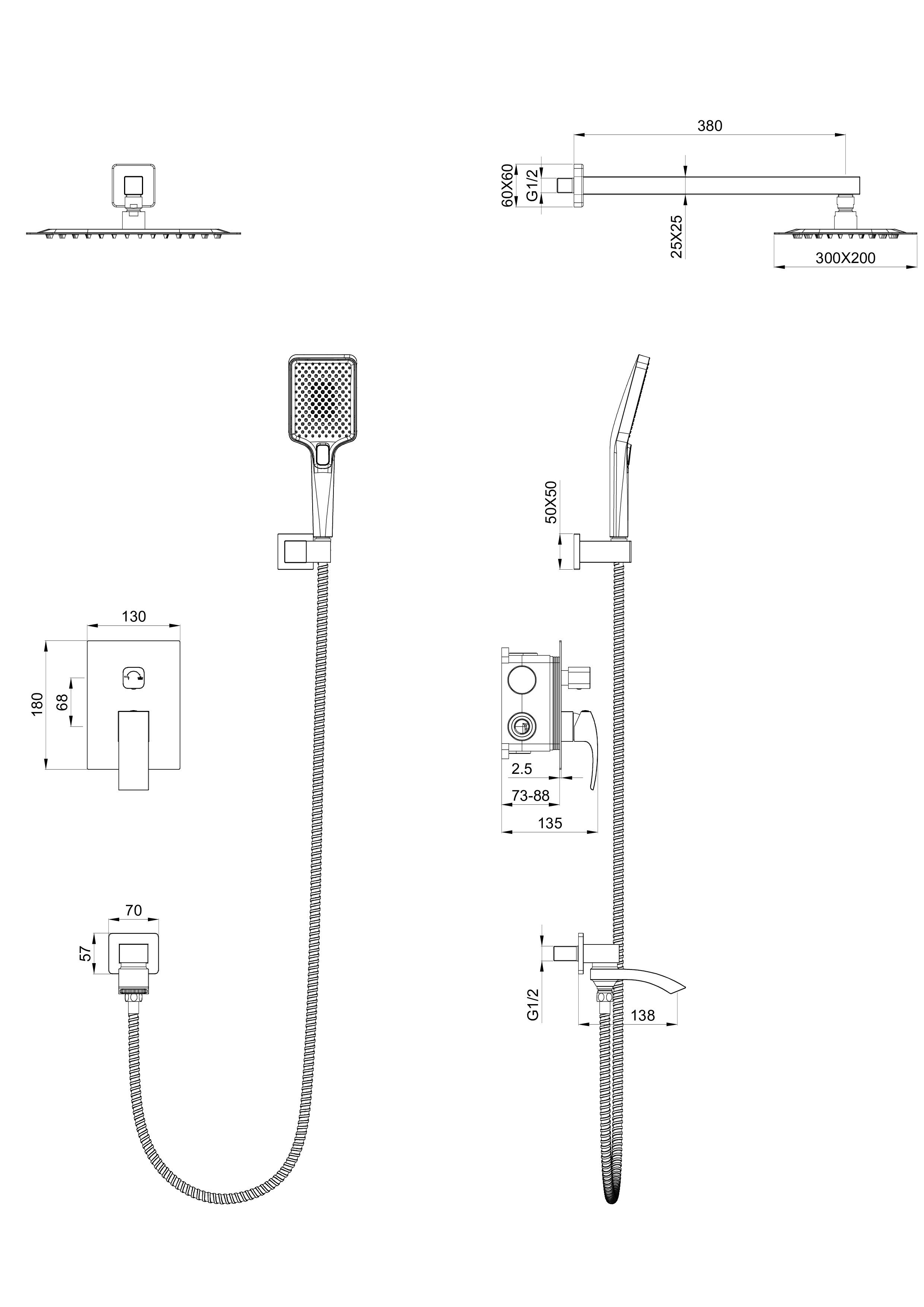 Душевая система встраиваемая WONZON & WOGHAND FIT, Черный матовый (WW-88939009A-MB) - Gidratop.ru изображение