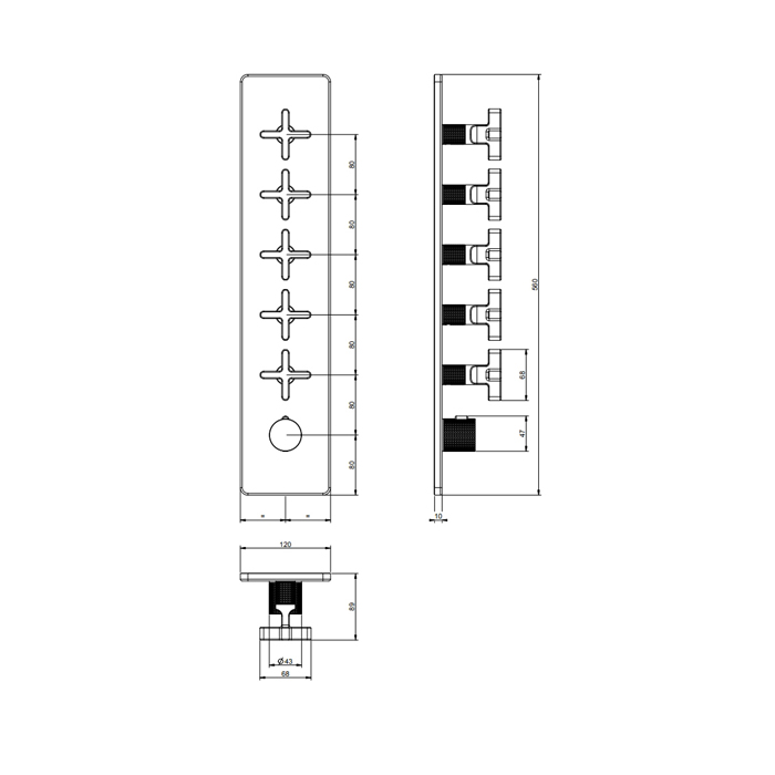 GESSI INCISO встраиваемый термостатический смеситель на 5 источников, резьба 3/4 (внешние части), цвет: nero XL - Gidratop.ru изображение