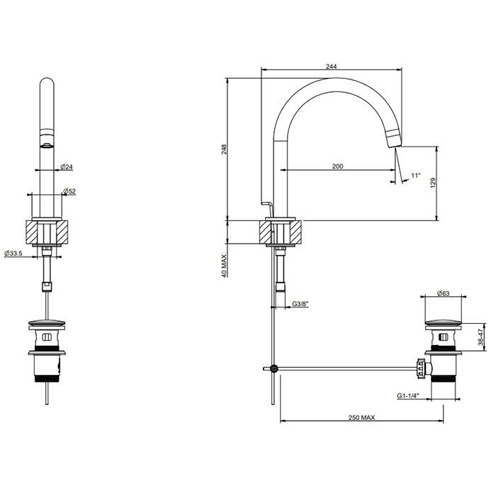 Gessi Emporio Via tortona излив для умывальника, средняя длина, донный клапан в комплекте, цвет: Chrome - Gidratop.ru изображение