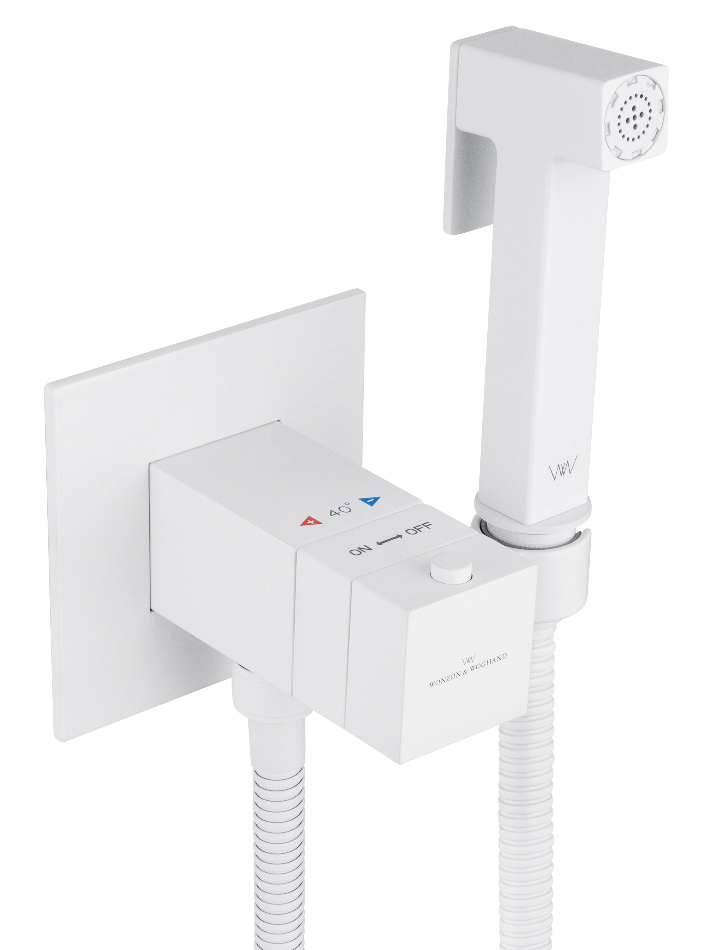 Смеситель с гигиеническим душем и термостатом, встраиваемый WONZON & WOGHAND, Белый матовый (WW-88829910-MW) - Gidratop.ru изображение