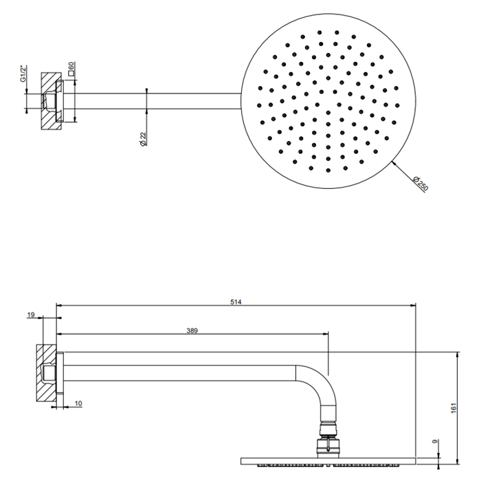 GESSI Rilievo верхний душ шарнирная для настенного крепления на 1/2 Oslash;250мм, цвет: хром - Gidratop.ru изображение
