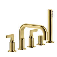 GESSI INCISO смеситель для ванны на 5 отверстий с изливом, переключателем, ручным душем и шлангом 1,50 м, цвет: золото - Gidratop.ru изображение