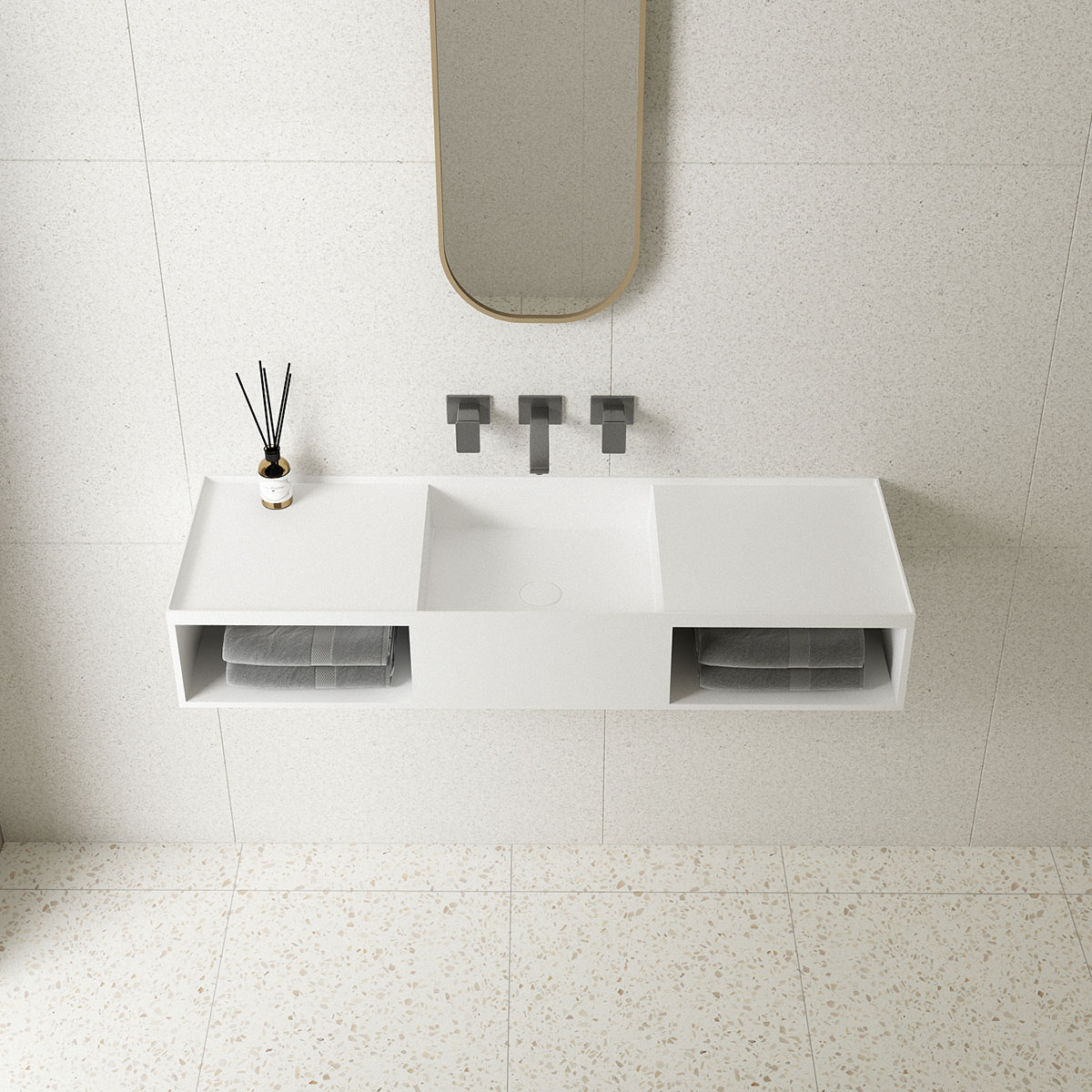 Раковина из искусственного камня Vincea VWB-6S212MW, 1200*400*200, подвесная, цвет белый матовый - Gidratop.ru изображение