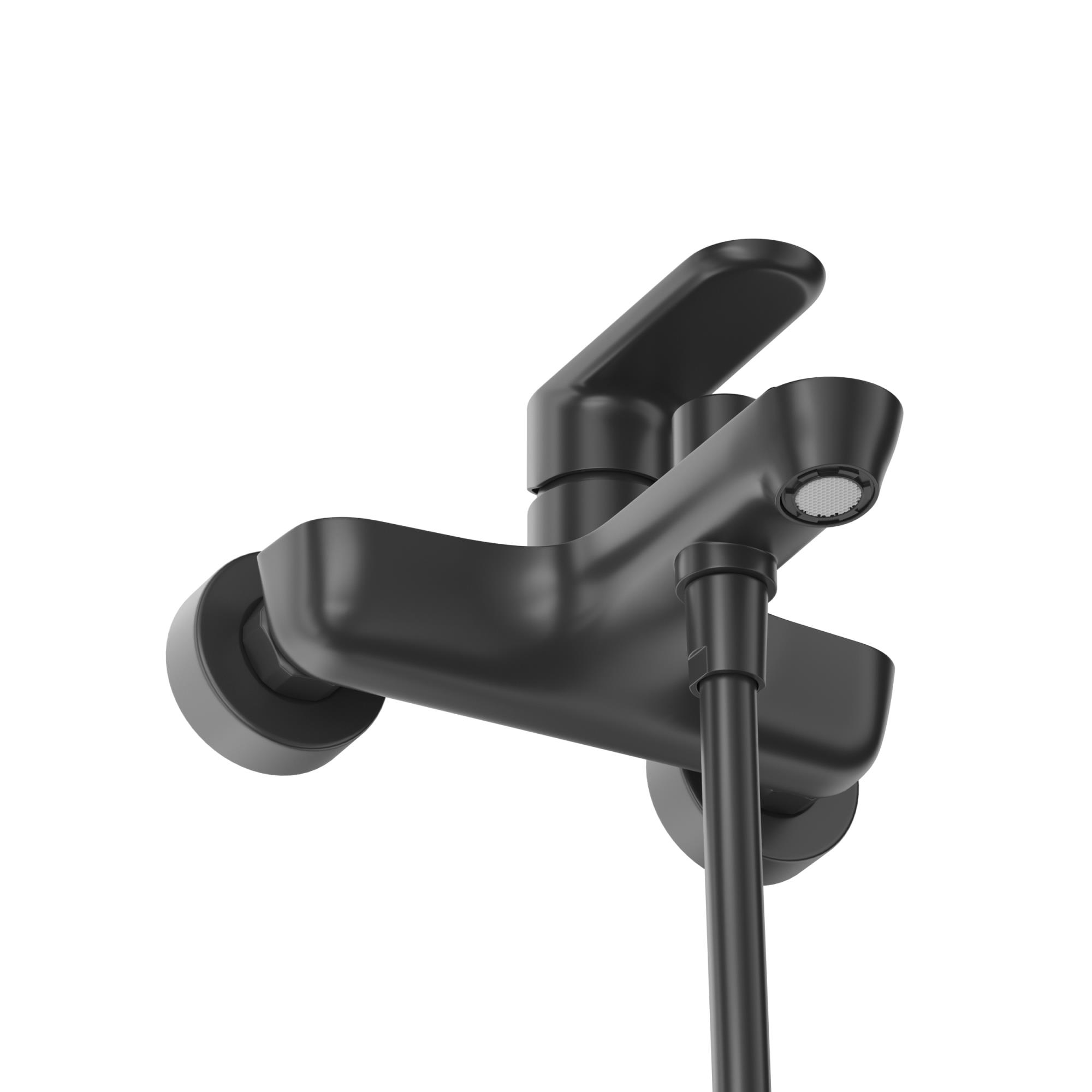 STYLUS-VD-NOP Смеситель для ванны и душа однорычажный в комплекте с ручным душем, шлангом и держателем, чёрный матовый - Gidratop.ru изображение