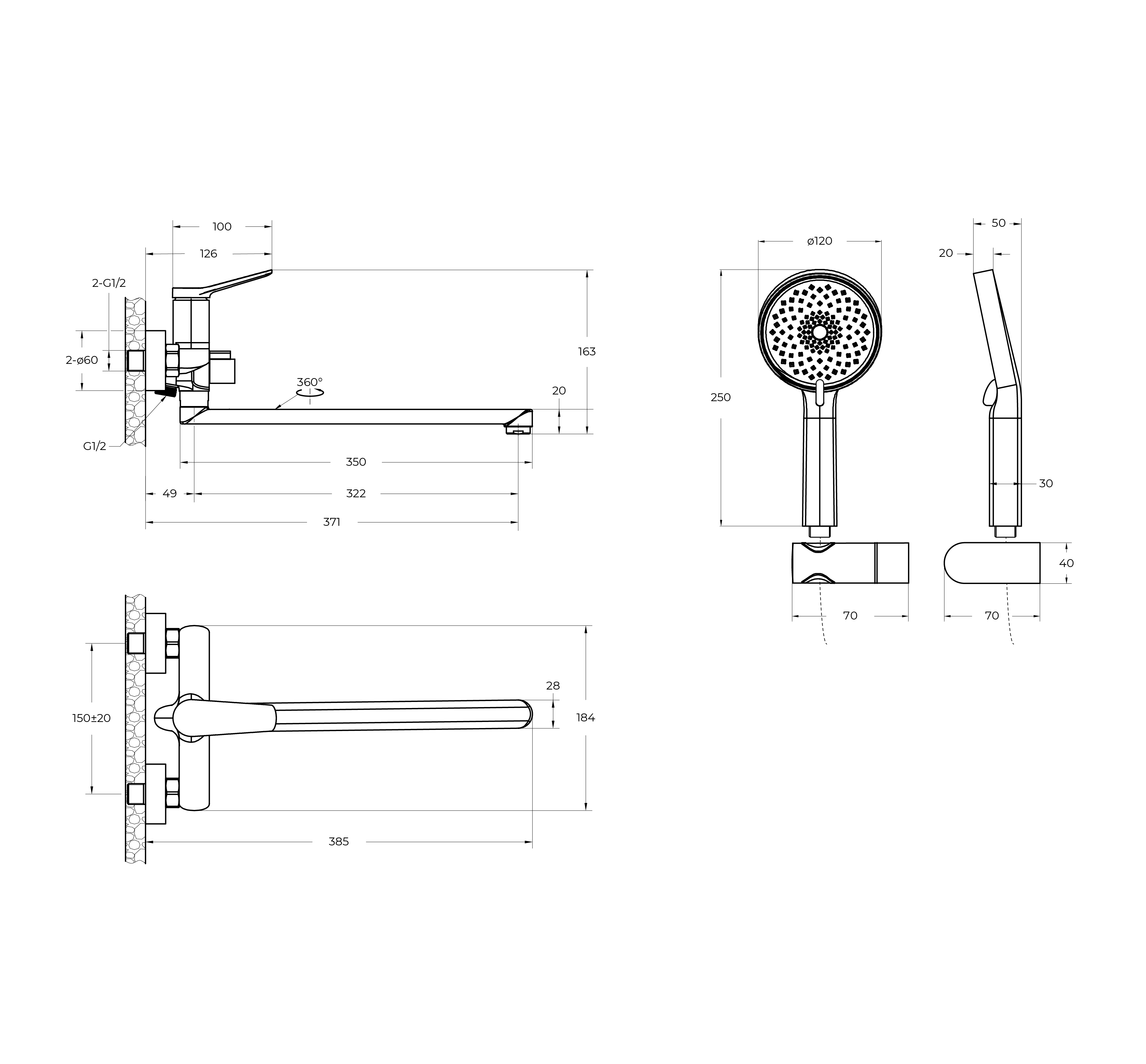UNIQUE Смеситель для ванны и душа с длинным изливом в комплекте с ручным душем, шлангом и держателем, хром UNIQUE-VASM-L-CRM - Gidratop.ru изображение