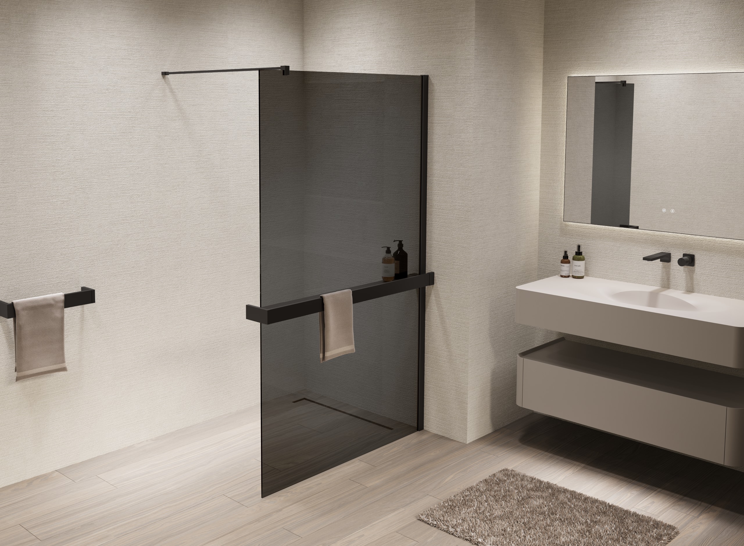 Душевая перегородка Walk-In VSW-1HR120CGB, 1200*2000, черный, стекло тонированное - Gidratop.ru изображение
