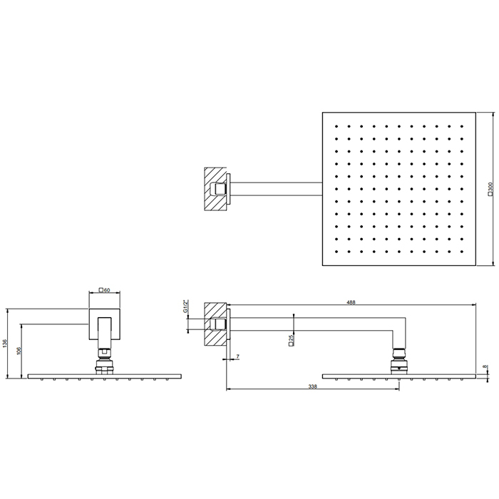 Gessi Emporio shower верхний душ для настенного крепления, поворотная, с защитой от известкового налёта, цвет: Finox Brushed Nickel - Gidratop.ru изображение