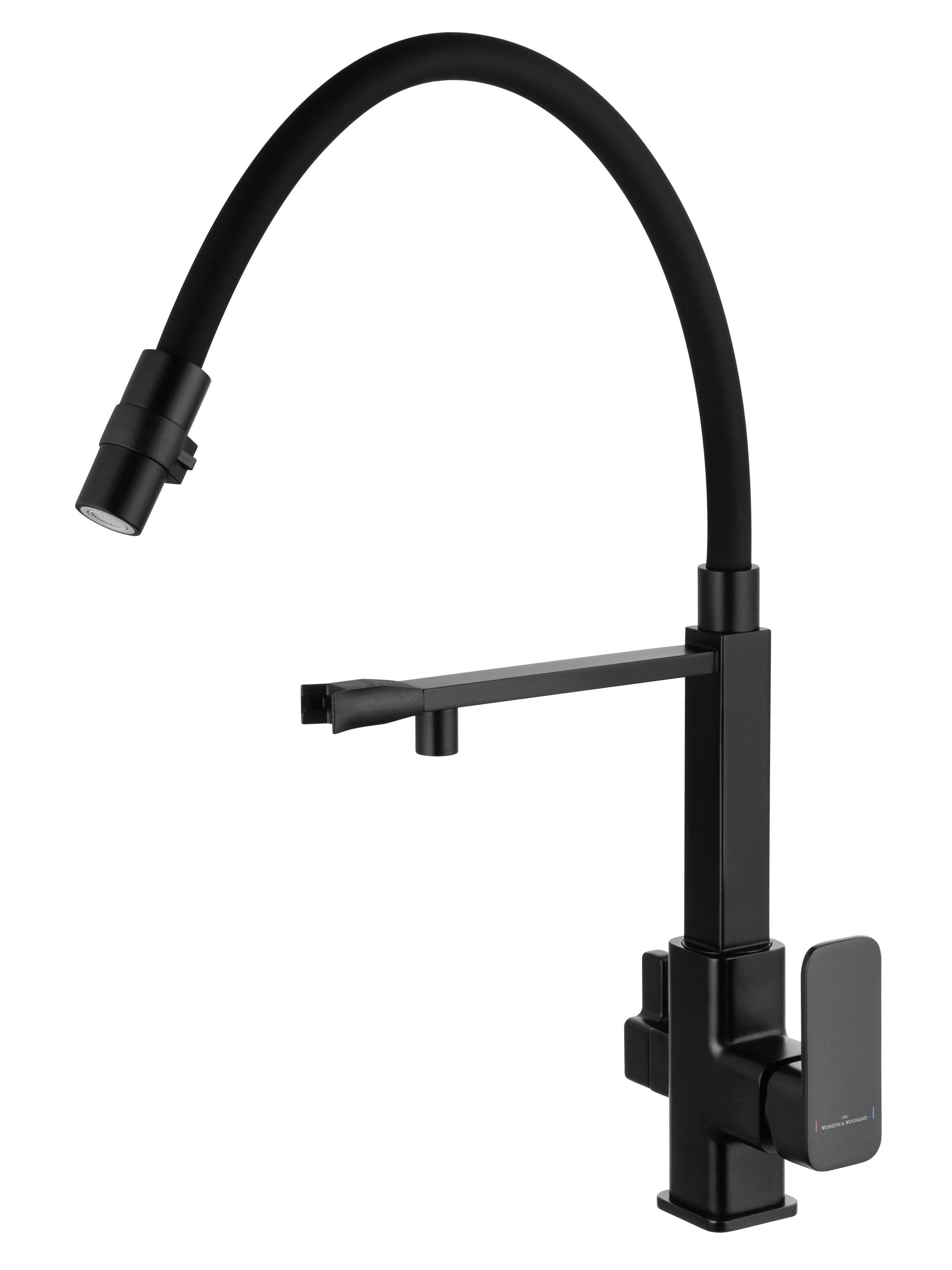 Смеситель для кухни с гибким изливом и подключением фильтра WONZON & WOGHAND, Черный матовый (WW-88458012-MB) - Gidratop.ru изображение