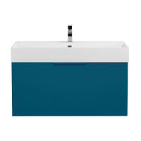PREMIUM Тумба подвесная под раковину с выдвижным ящиком и внутренним ящиком, 55403 Blu petrolio, 90x44x43 - Gidratop.ru изображение