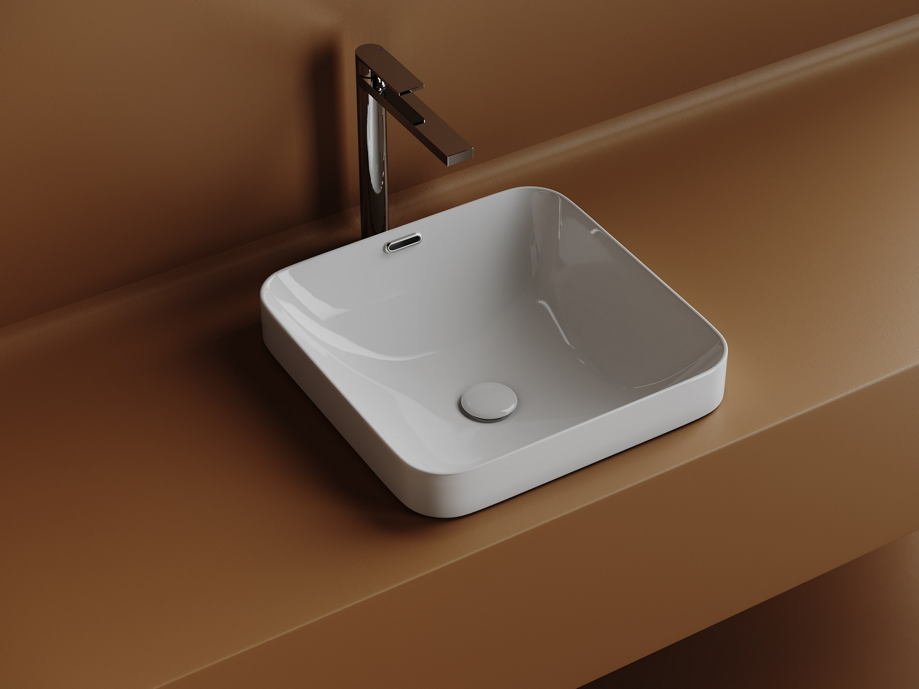 Раковина встраиваемая сверху CERAMICANOVA Element с отверстием слива - перелива  квадратной формы 438x438x172 мм  цвет белый  арт. CN6077 - Gidratop.ru изображение