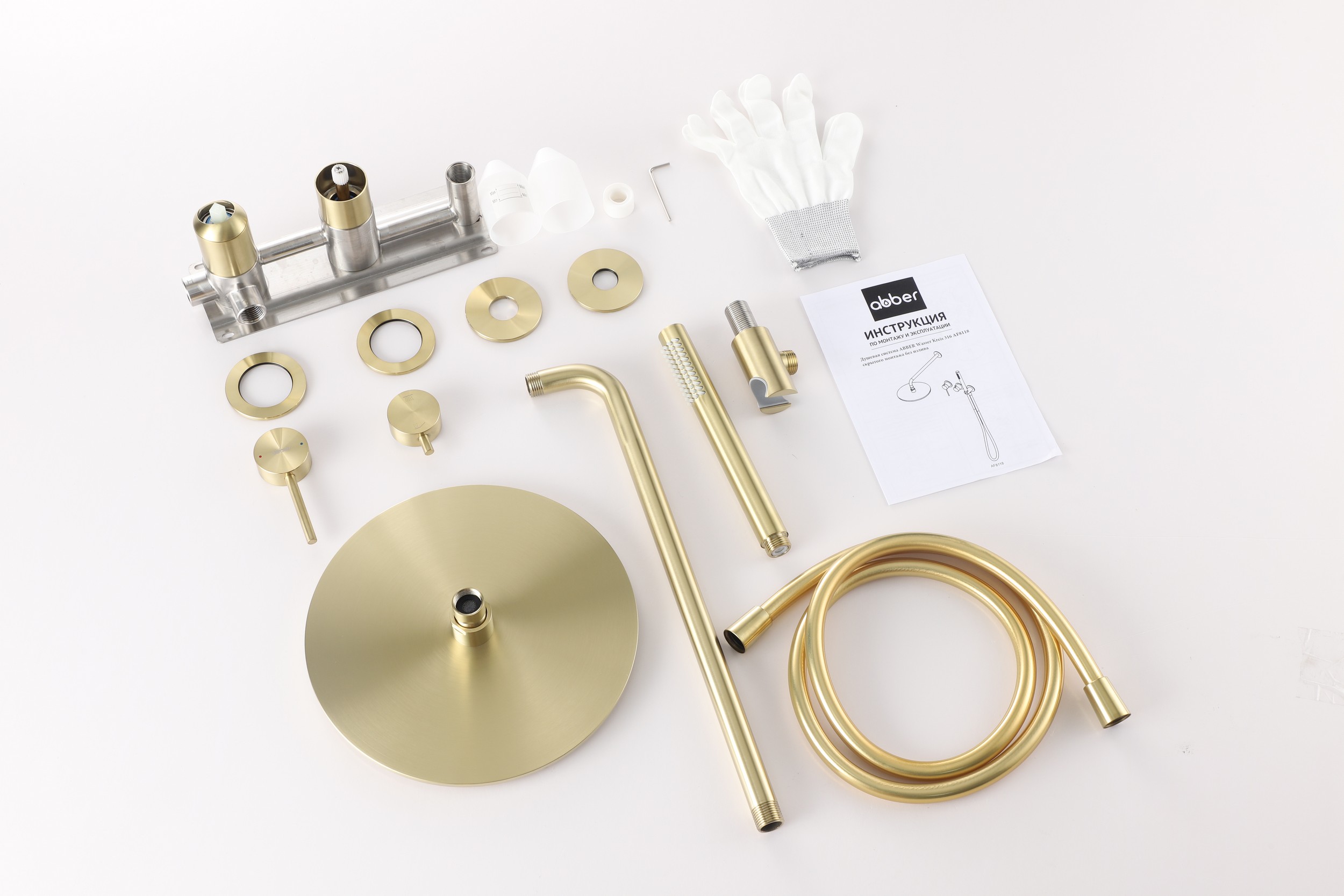 Душевая система ABBER Wasser Kreis 316 AF8118BG скрытого монтажа без излива, золото брашированное - Gidratop.ru изображение