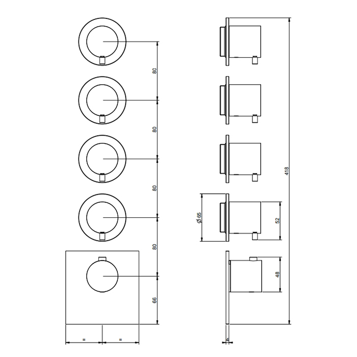 GESSI 316 встраиваемый термостатический смеситель на 4 источника, резьба 3/4 (внешние части), цвет Black XL - Gidratop.ru изображение