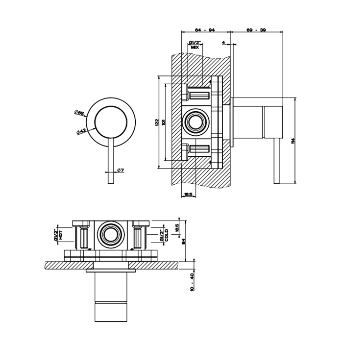 GESSI 316 встраиваемый смеситель, на 1/2, 1 источник (внешние части), цвет: warm bronze brushed pvd - Gidratop.ru изображение