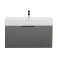 PREMIUM Тумба подвесная под раковину с выдвижным ящиком и внутренним ящиком, 55444 Plisse Grigio nuvola, 90x44x43 - Gidratop.ru изображение