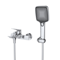 LINER-VD-01 Смеситель для ванны и душа однорычажный  в комплекте с ручным душем, шлангом и держателем, исполнение хром - Gidratop.ru изображение