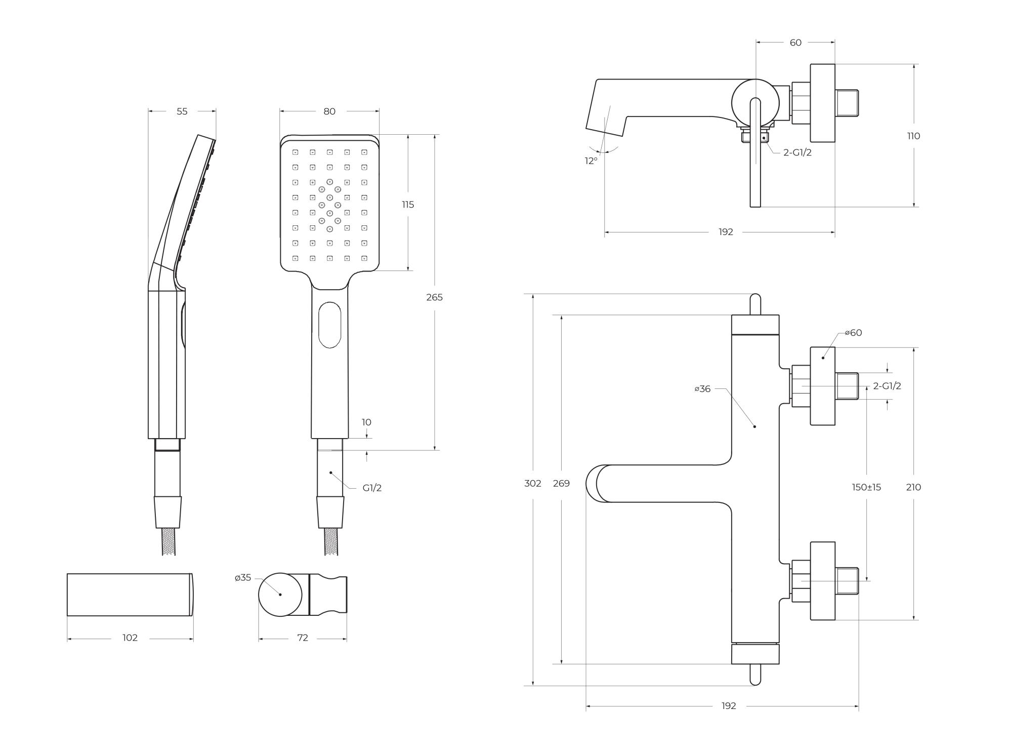 ACQUA Смеситель для ванны и душа в комплекте с ручным душем, шлангом и держателем, хром ACQUA-VASM/DFS-CRM - Gidratop.ru изображение