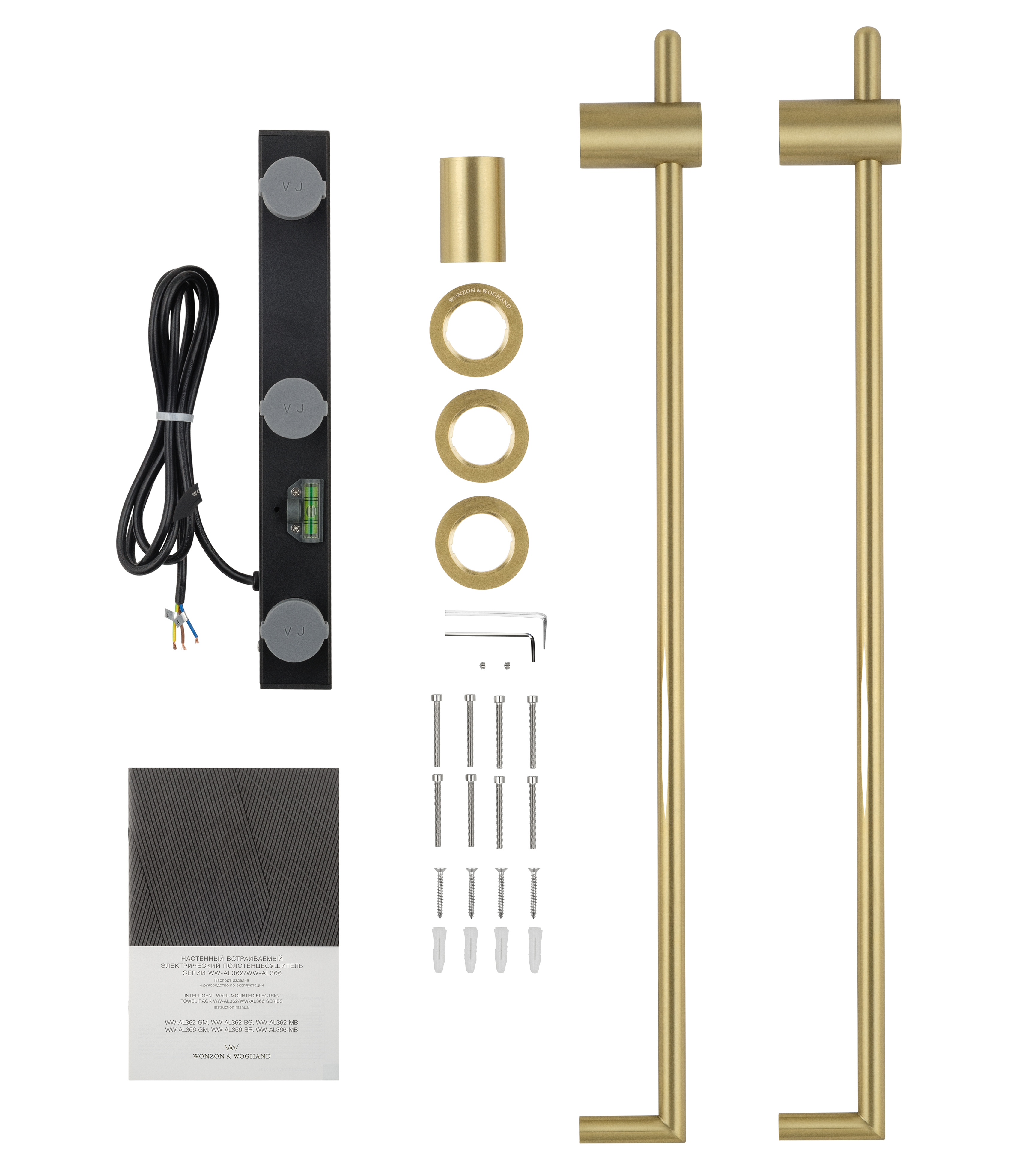 Полотенцесушитель электрический встраиваемый WONZON & WOGHAND LEIPZIG, Брашированное золото (WW-AL3621-BG) - Gidratop.ru изображение