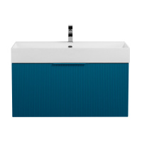 PREMIUM Тумба подвесная под раковину с выдвижным ящиком и внутренним ящиком, 55443 Plisse Blu petrolio, 90x44x43 - Gidratop.ru изображение