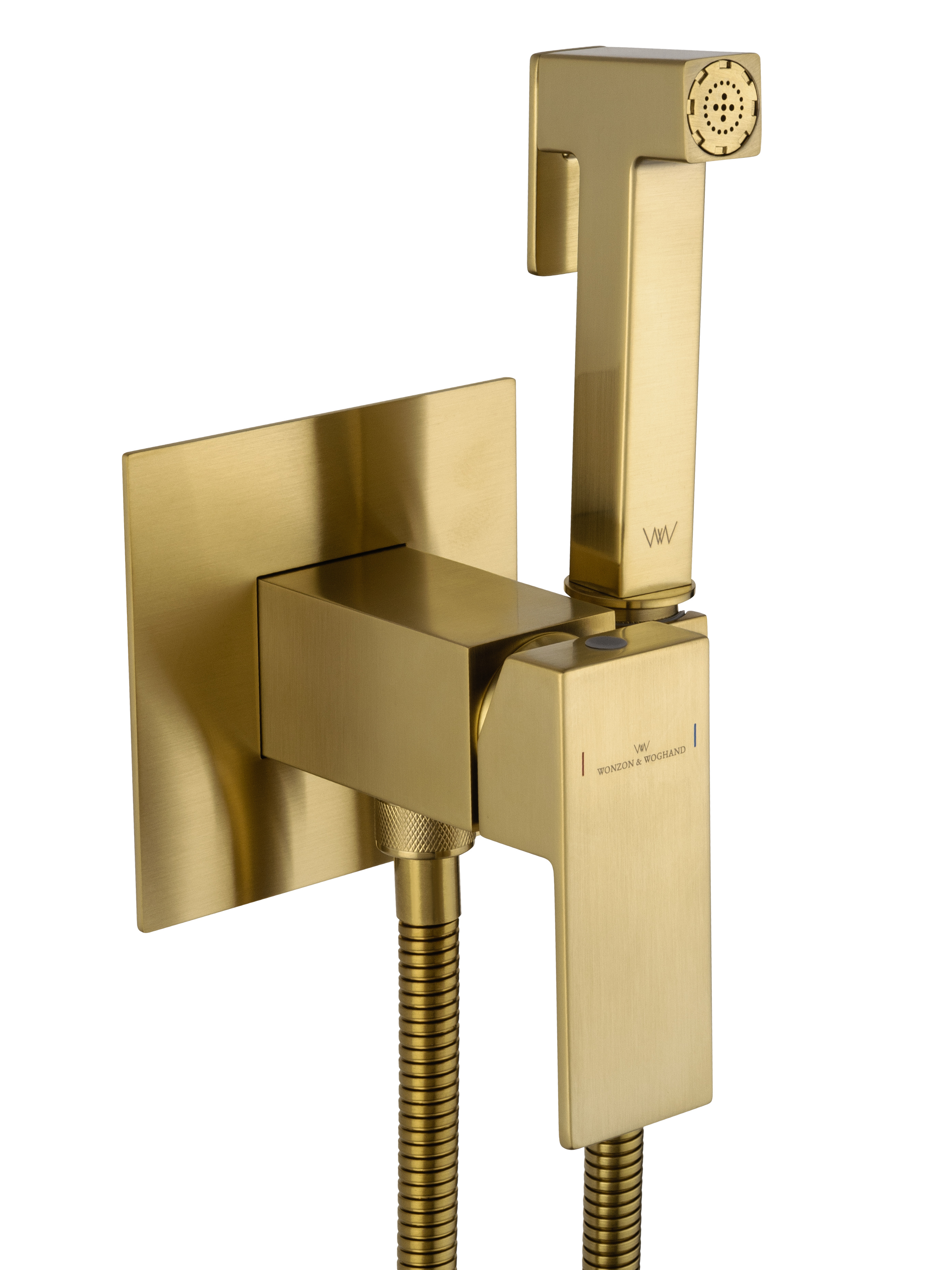 Смеситель с гигиеническим душем встраиваемый WONZON & WOGHAND CUBE, Брашированное золото (WW-88829016-BG) - Gidratop.ru изображение