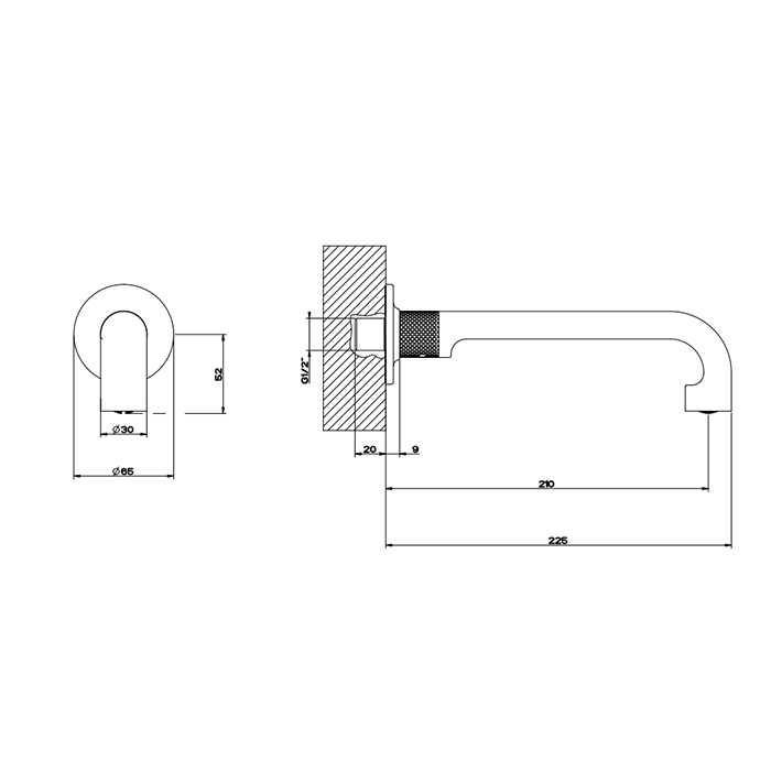 GESSI INCISO настенный излив 210мм, на 1/2, комбинируемый с удаленным управлением (не входит в комплект), цвет: brushed brass pvd - Gidratop.ru изображение