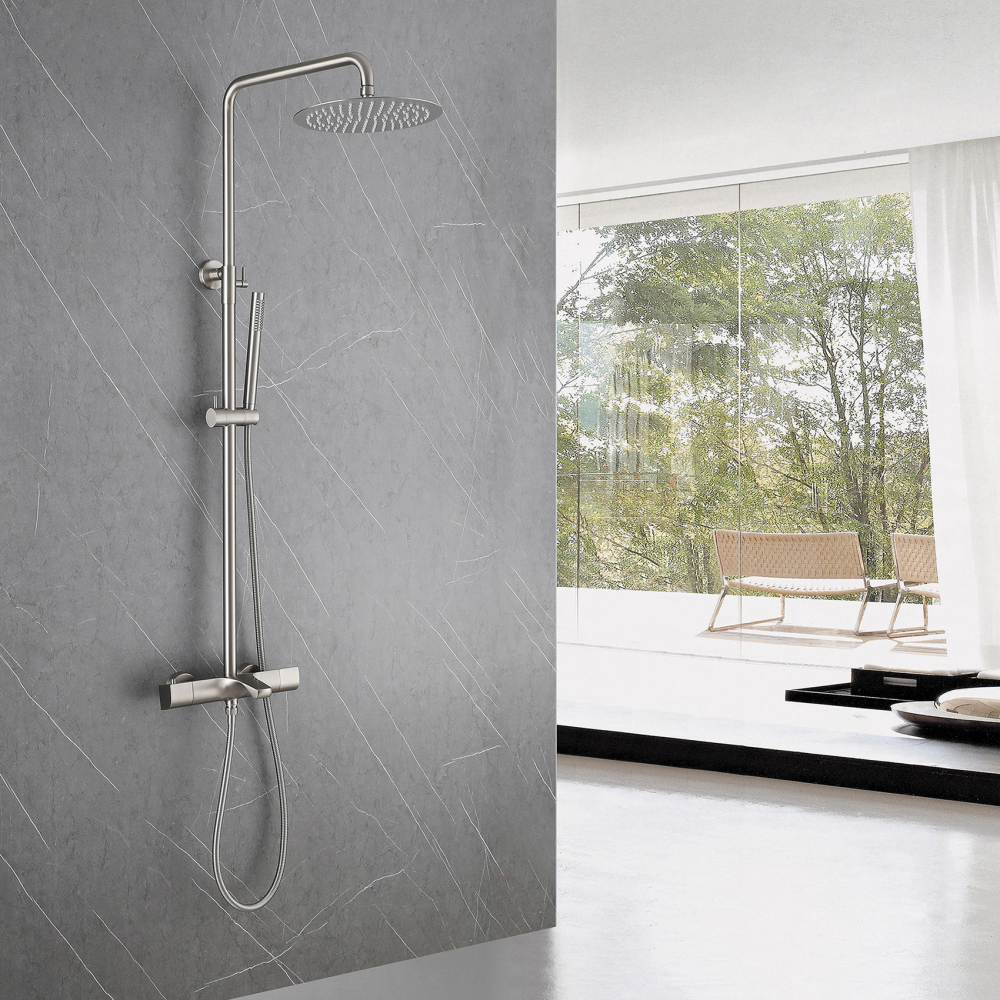 Душевая стойка ABBER Thermostat AF8516SPL с термостатом и изливом, сатин - Gidratop.ru изображение