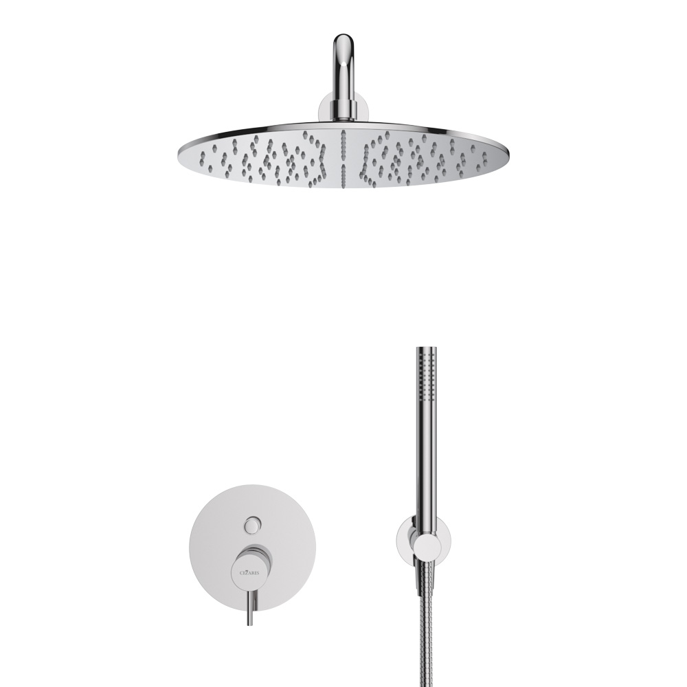 LEAF-DSIP-30-L-01 Душевая система со встраиваемым смесителем, верхним душем 30 см с кронштейном и ручным душем со штуцером, держателем и шлангом, исполнение хром - Gidratop.ru изображение