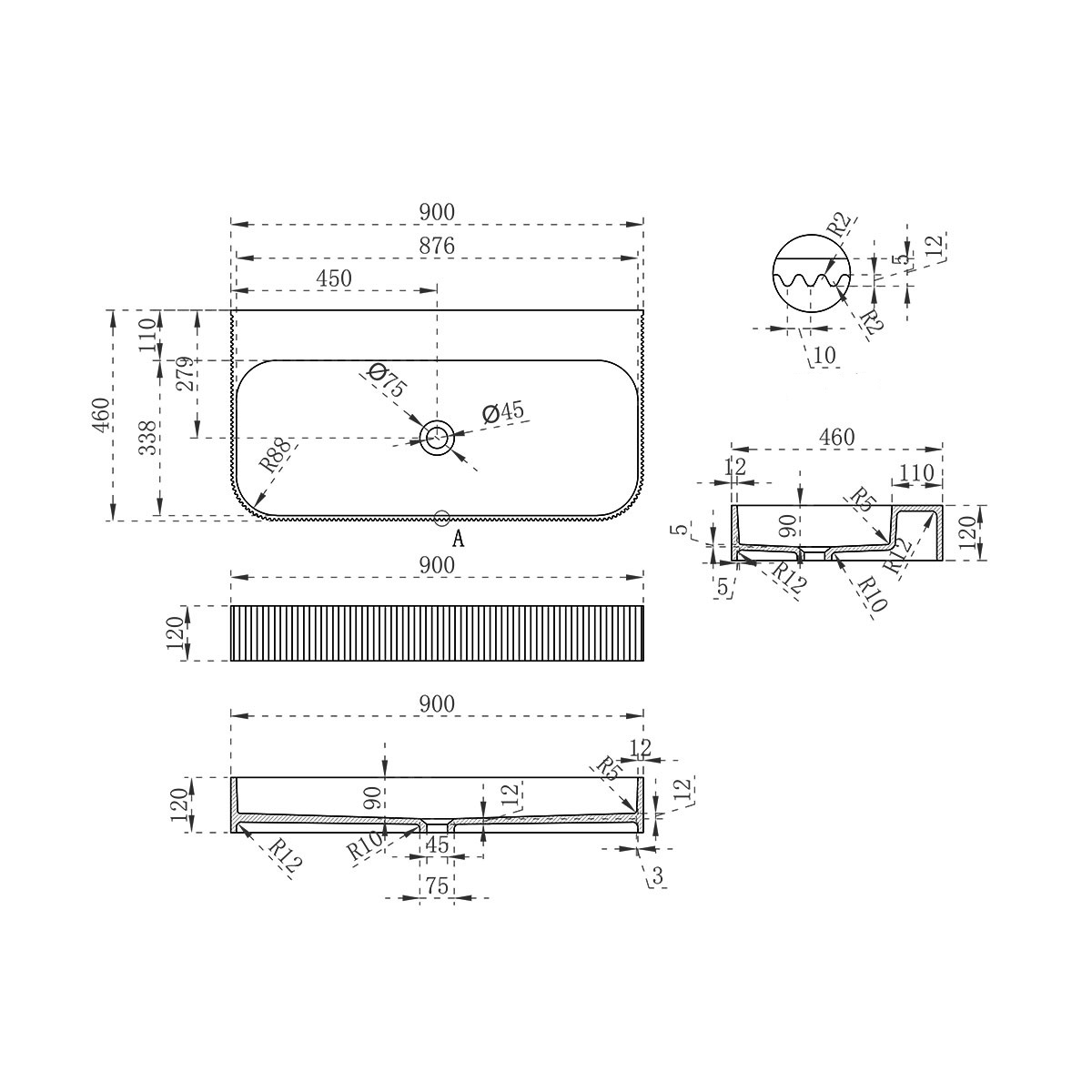 Раковина из искусственного камня Vincea VWB-6SG90MW, 900*460*120, подвесная, цвет белый матовый - Gidratop.ru изображение