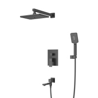 SLIDER-VDSET-NOP Душевой комплект встраиваемый с изливом (смеситель встраиваемый, верхний душ, ручной душ со шлангом, излив, штуцер с держателем), черный матовый - Gidratop.ru изображение