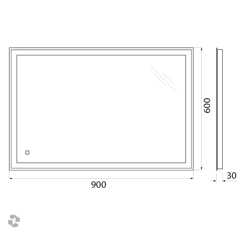 Зеркало с встроенным светильником и сенсорным выключателем SPC-GRT-900-600-LED-TCH, 12W, 220-240V, 900x30x600 - Gidratop.ru изображение