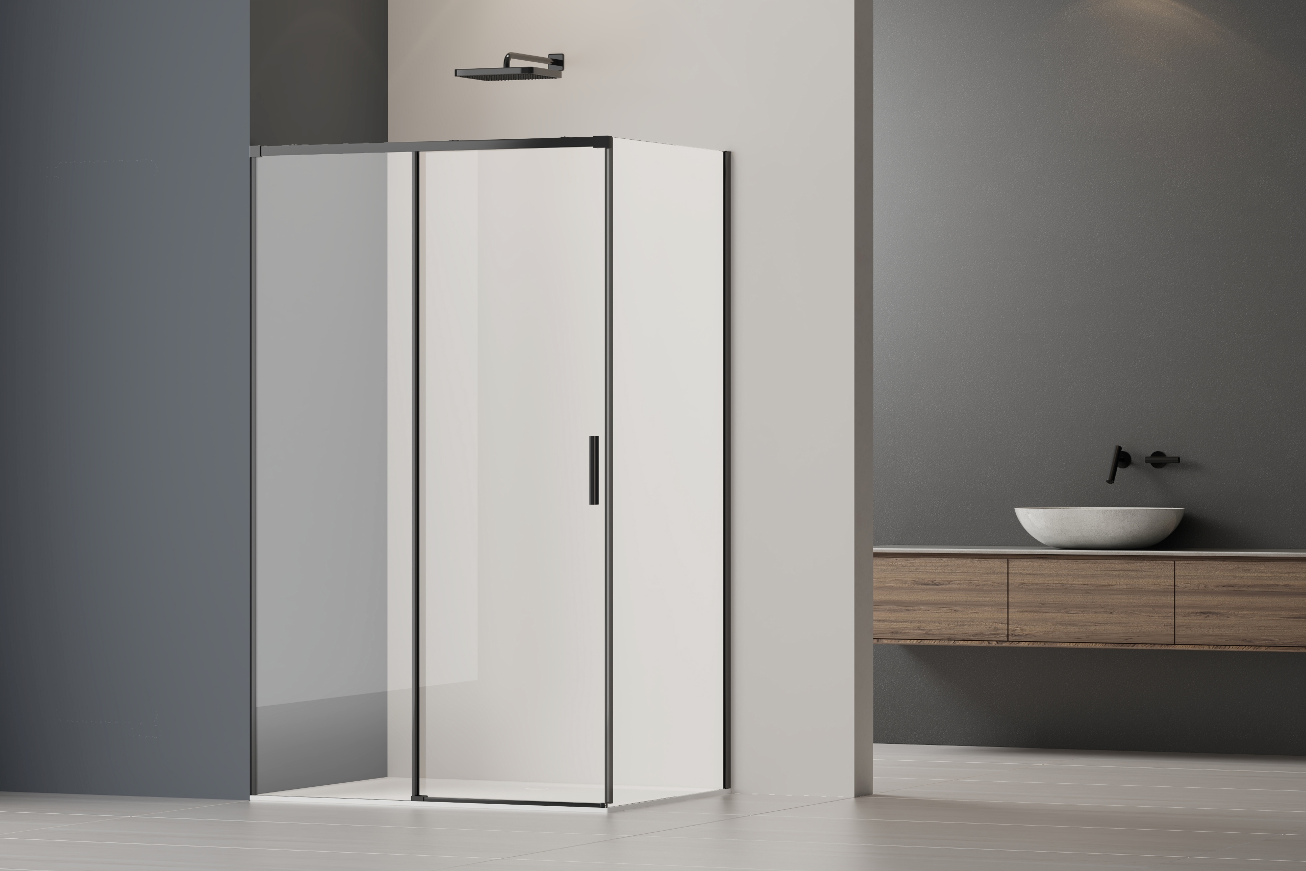 Душевой уголок Soft 2 VSR-3SO28011CLB, 1100*800, черный, стекло прозрачное - Gidratop.ru изображение